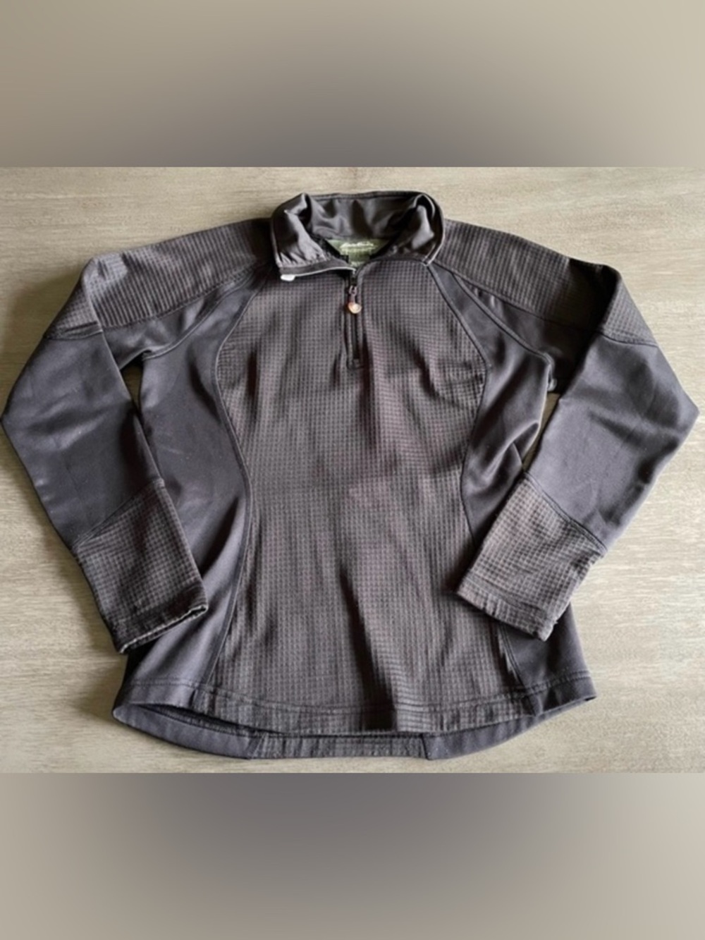 💛 Eddie Bauer Black Waffle Knit Quarter Zip Pullover Long Sleeve Shirt S